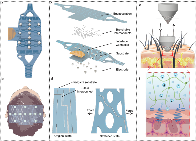 Highly Stretchable, Hair-Compatible, Multichannel Neural Interface with Time-Stable Hydrogel for High-Fidelity Continuous EEG Sensing